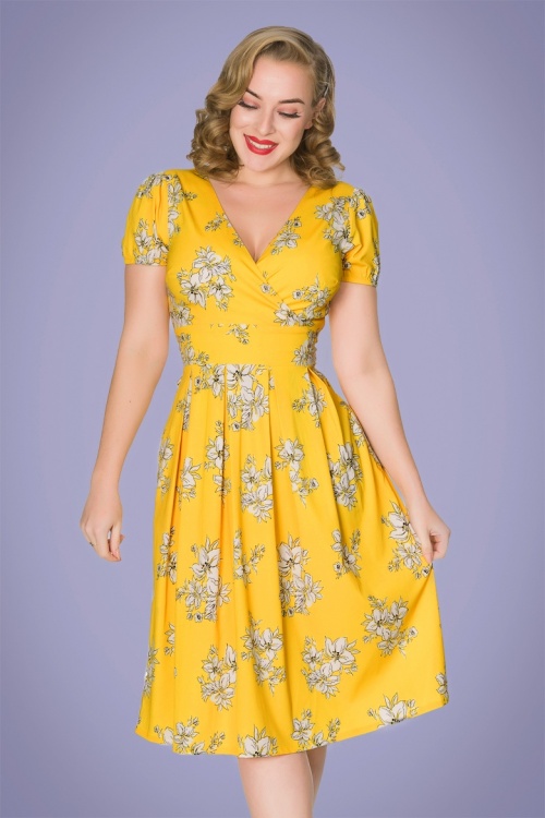 Timeless - 50s Rosa Floral Swing Dress in Yellow