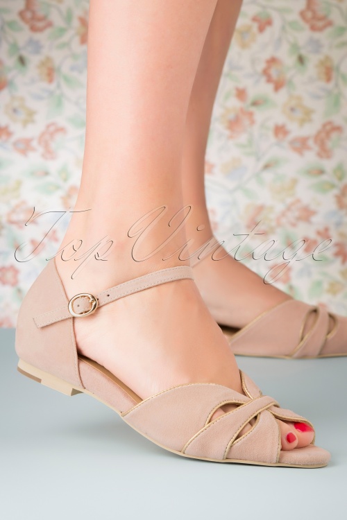 Charlie Stone - 50s Athina Suede Peeptoe Flats in Blush