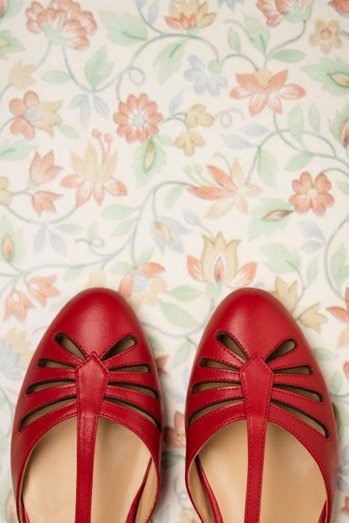 Charlie Stone - Singapore t-strap ballerina's flats in rood 3