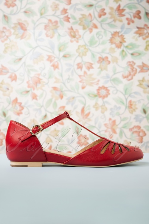 Charlie Stone - 50s Singapore T-Strap Flats in Red 2