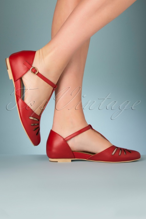 Charlie Stone - Singapore t-strap ballerina's flats in rood 4