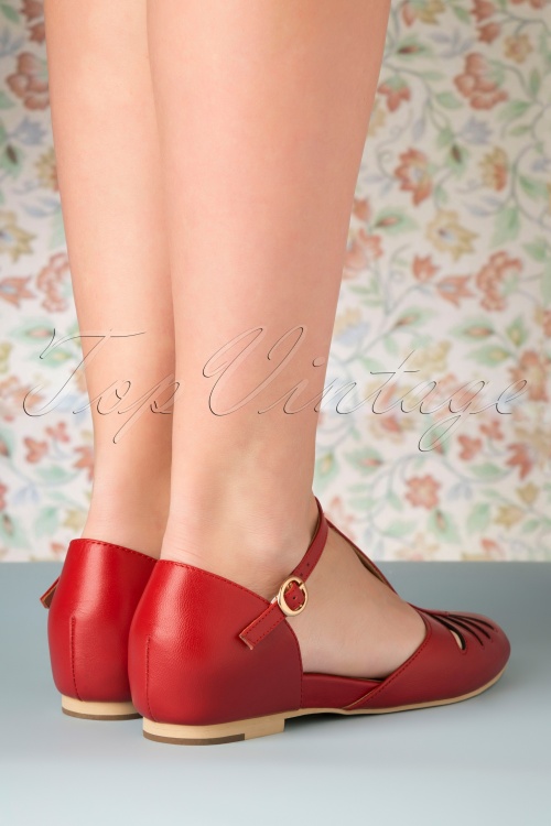 Charlie Stone - 50s Singapore T-Strap Flats in Red 5