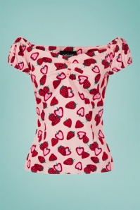 Collectif Clothing - Dolores Strawberry Top Années 50 en Rose Vif
