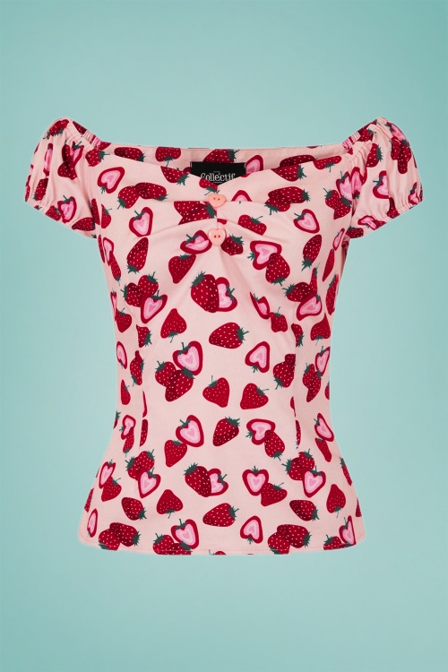 Collectif Clothing - Dolores Strawberry Top Années 50 en Rose Vif