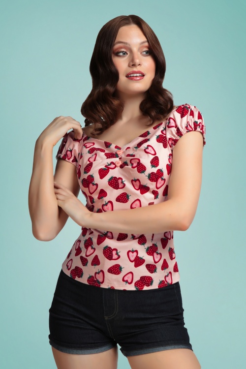 Collectif Clothing - Dolores Strawberry Top in Pink 2