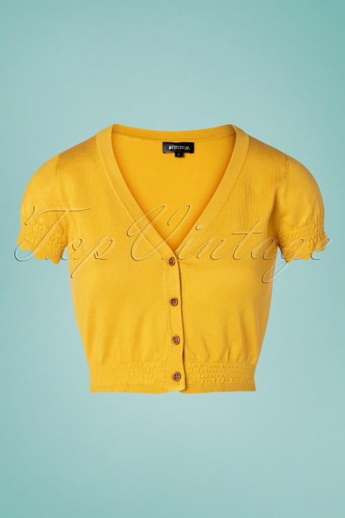 Bright and Beautiful - Nigela Cropped Cardigan Années 70 en Moutarde