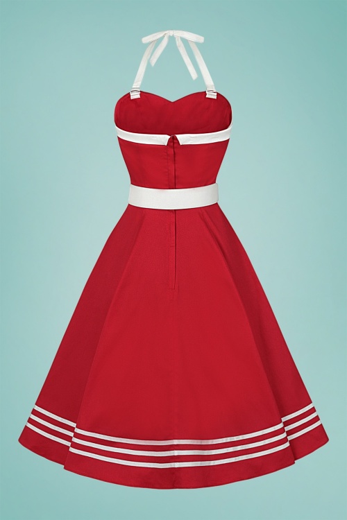 Collectif Clothing - Georgie – Nautisches Neckholder-Swing-Kleid in Rot 5