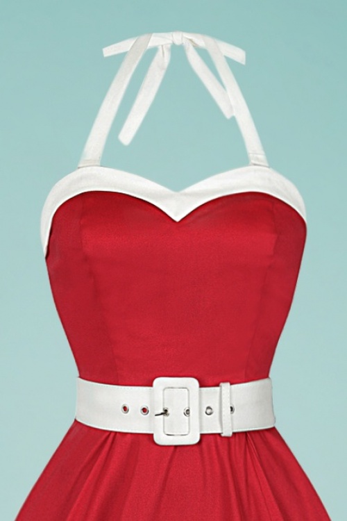 Collectif Clothing - Georgie – Nautisches Neckholder-Swing-Kleid in Rot 3