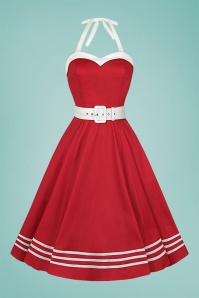 Collectif Clothing - 50s Georgie Nautical Halter Swing Dress in Red