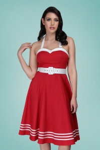 Collectif Clothing - Georgie – Nautisches Neckholder-Swing-Kleid in Rot 2