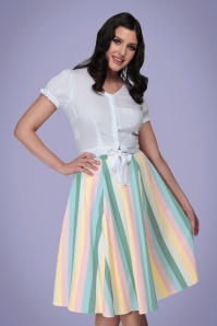 Collectif Clothing - Matilde Teacup Stripes Swing Skirt Années 50 en Multi