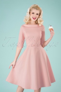Collectif Clothing - 40s Bertha Plain Swing Dress in Pink