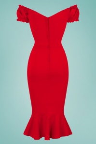 Collectif Clothing - 50s Sasha Plain Fishtail Pencil Dress in Lipstick Red 5