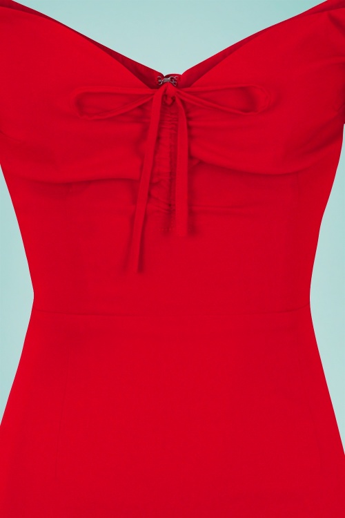 Collectif Clothing - Sasha Plain Fishtail Pencil Dress Années 50 en Rouge Vif 3