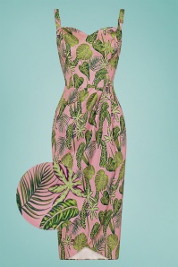 Collectif Clothing - Mahina Forest Sarong Dress Années 50 en Rose  2