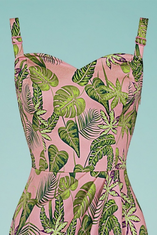 Collectif Clothing - Mahina Forest Sarong Dress Années 50 en Rose  3