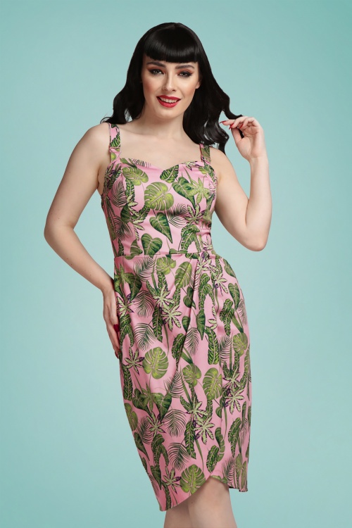 Collectif Clothing - 50s Mahina Forest Sarong Dress in Pink