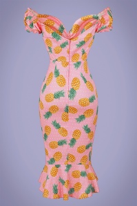 Collectif Clothing - 50s Sasha Pineapple Fishtail Pencil Dress in Pink 5