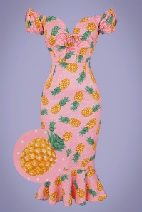 Collectif Clothing - 50s Sasha Pineapple Fishtail Pencil Dress in Pink