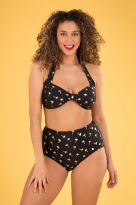 Esther Williams - Miami Vice Bikinihose mit hoher Taille in Schwarz und Gold 2