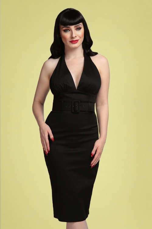 Collectif Clothing - 50s Ramona Halter Pencil Dress in Black