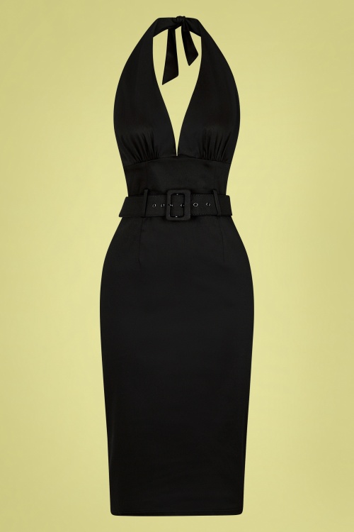 Collectif Clothing - 50s Ramona Halter Pencil Dress in Black 2
