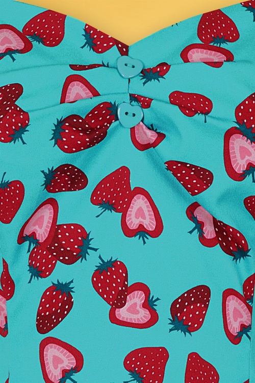 Collectif Clothing - Dolores Strawberry Top Années 50 en Bleu  4