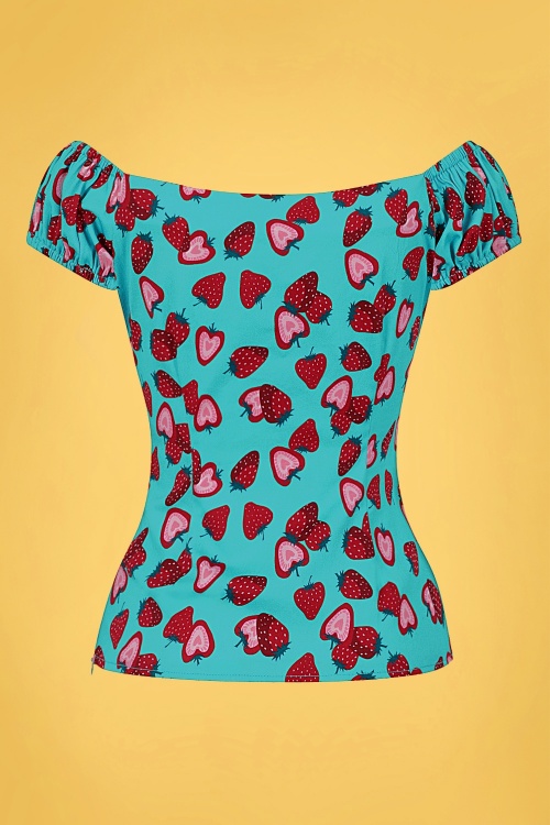Collectif Clothing - Dolores Strawberry top in blauw 3