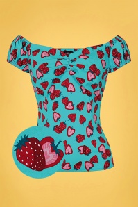 Collectif Clothing - 50s Dolores Strawberry Top in Blue 2