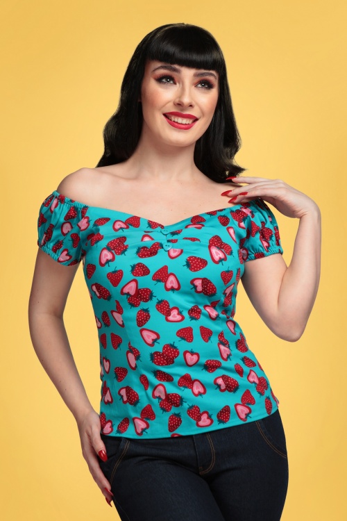 Collectif Clothing - Dolores Strawberry top in blauw