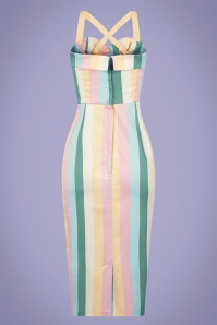 Collectif Clothing - Kiana Teacup Stripes Pencil Dress Années 50 en Multi 4