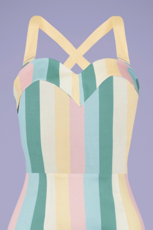 Collectif Clothing - Kiana Teacup Stripes Bleistiftkleid in Multi 3