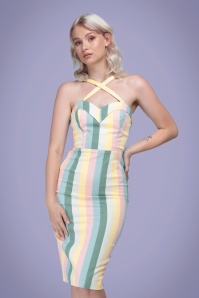 Collectif Clothing - Kiana Teacup Stripes Pencil Dress Années 50 en Multi 2