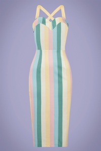 Collectif Clothing - Kiana Teacup Stripes Pencil Dress Années 50 en Multi
