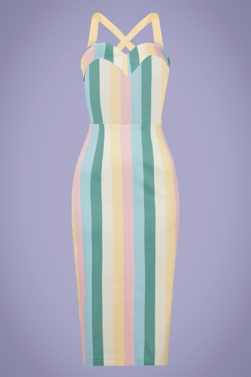 Collectif Clothing - 50s Kiana Teacup Stripes Pencil Dress in Multi