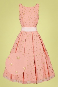 Collectif Clothing - 50s Vanessa Stars Swing Dress in Pink 
