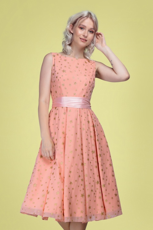 Collectif Clothing - 50s Vanessa Stars Swing Dress in Pink  3