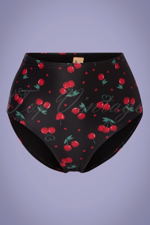 Collectif Clothing - Cherry Bikinihose mit hoher Taille in Schwarz