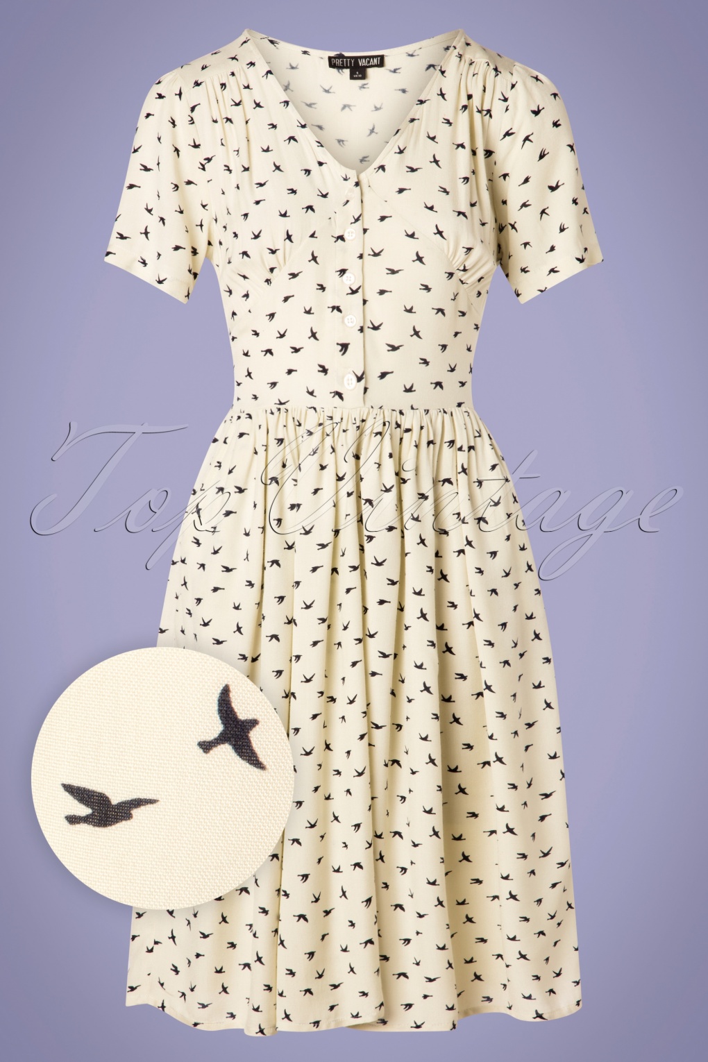 60s Lexie Birds Swing Dress in Cream