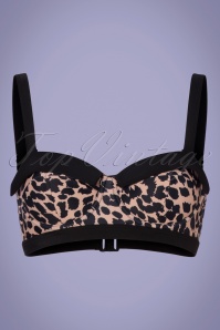 Collectif Clothing - Leopard Balcony Bikini Top Années 50 en Brun et Noir 2