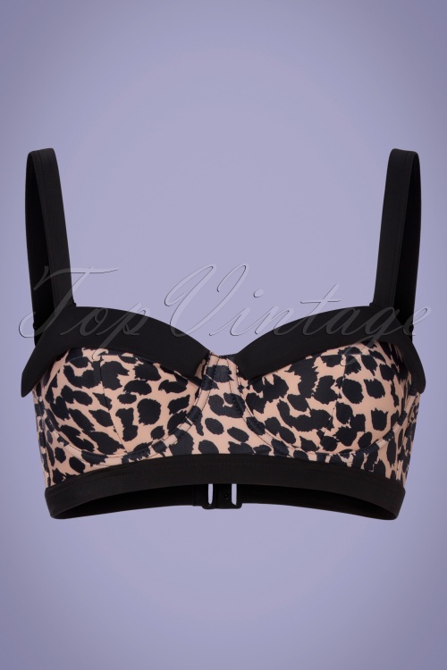 Collectif Clothing - Leopard Balcony Bikini Top Années 50 en Brun et Noir 2