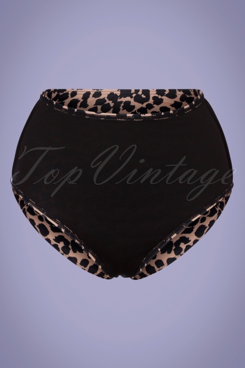 Collectif Clothing - Leoparden-Bikinihose mit hoher Taille in Braun und Schwarz 4