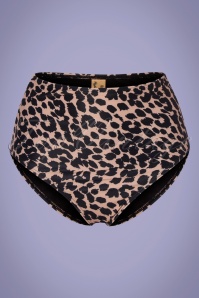 Collectif Clothing - Leoparden-Bikinihose mit hoher Taille in Braun und Schwarz