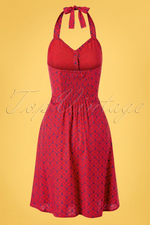 Pretty Vacant - 50s Candy Anchor Halter Dress in Red 2