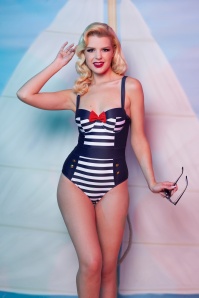 Collectif Clothing - 50s Nautical Swimsuit in Navy and White