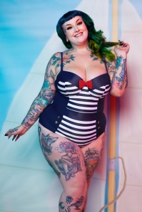 Collectif Clothing - 50s Nautical Swimsuit in Navy and White 2