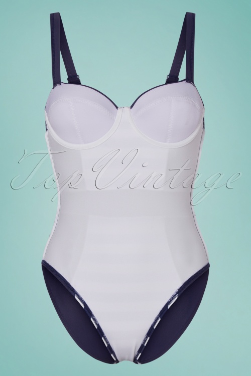 Collectif Clothing - 50s Nautical Swimsuit in Navy and White 5
