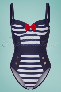 Collectif Clothing - 50s Nautical Swimsuit in Navy and White 3