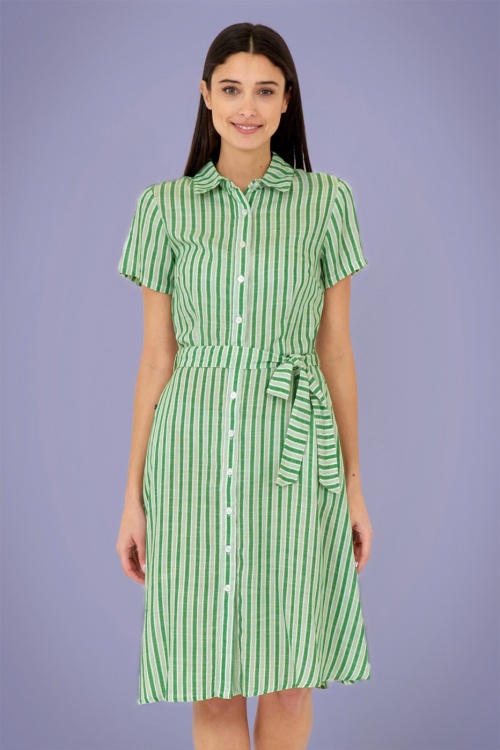 Pretty Vacant - 60s Debbie Stripes Dress in Green and Ivory 2