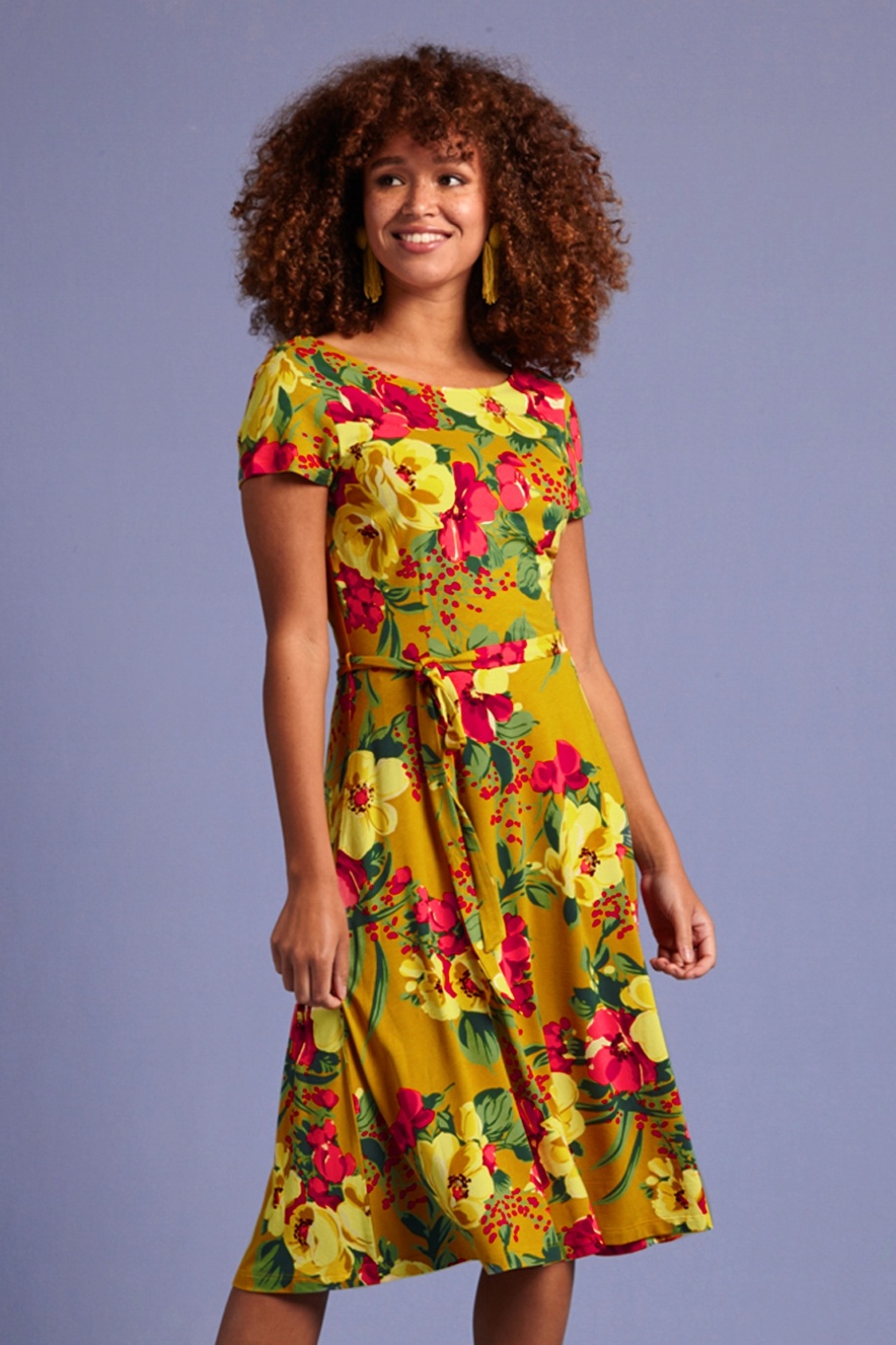 King Louie 60s Sally Lavish Dress in Spice Yellow | Shop at Topvintage